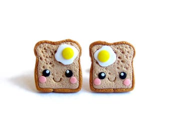 Polymer Clay Earrings, Eggs Earrings, Toast and Egg Earrings, Eggs on Toasts Earrings, Miniature Food Earrings, Food Jewelry, Funny Gifts