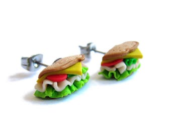 Sandwich Earrings, Polymer Clay Earrings, Miniature Food Earrings, Food Jewelry, Polymer Clay Jewelry, Funny Jewelry, Valentines Day Gifts