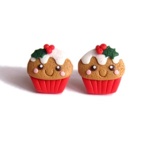 Christmas Cupcake Earrings – Cute Fimo Earrings for Girls & Kids Holiday Gifts