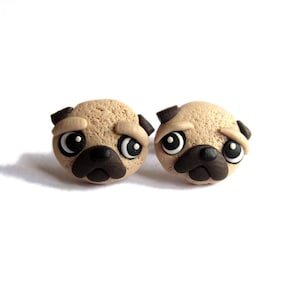 Pug Earrings, Dog Stud Earrings, Polymer Clay Jewelry, Cute Animal Earrings, Pet Lover Gift, Handmade Dog Jewelry, Pug Gifts for Her