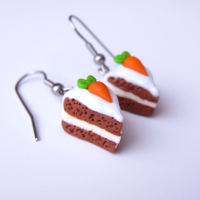Carrot Cake Earrings Polymer Clay Jewelry Miniature Food Jewelry Funny Earrings Children Gifts Ideas Orange Earrings Food Earrings Emo