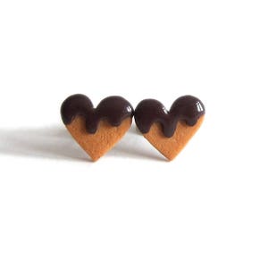 Chocolate Heart Earrings – Love Heart Cookie Earrings – Fake Food Jewelry – Funny Polymer Clay Studs – Cute Foodie Gift