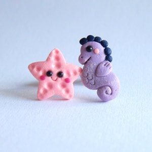 Seahorse Earrings, Starfish Earrings, Seahorse Jewelry, Birthday Gifts For Girls Earrings, Pink Earrings, Glitter Earrings, Stud Earrings