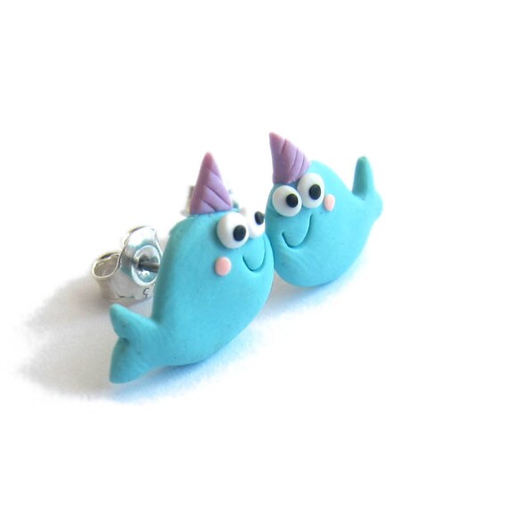 Narwhal Earrings, Narwhal Jewelry, Unicorn Earrings, Polymer Clay