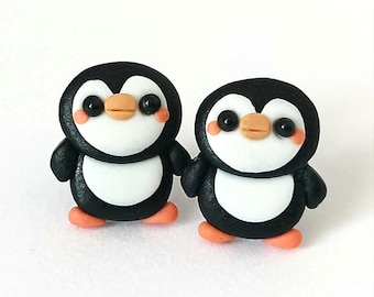 Kawaii Penguin Earrings, Cute Penguin Studs, Polymer Clay Animal Earrings, Handmade Cute Jewelry, Winter Animal Gift