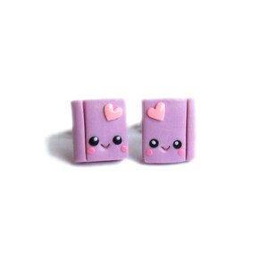 Pendientes de cuaderno morado, pendientes morados, pendientes de botón para niñas, regalos para niños, joyas para niños, útiles escolares, regalos de cumpleaños para niñas