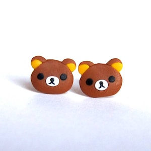 Boucles d&#39;oreilles ours brun, Boucles d&#39;oreilles Rilakkuma, Bijoux Rilakkuma, Puces d&#39;oreilles ours mignon, Boucles d&#39;oreilles kawaii, Boucles d&#39;oreilles mignonnes, Boucles d&#39;oreilles petite fille