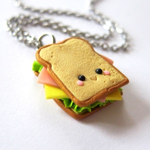 Sandwich Pendant Necklace, Fast Food Jewelry, Subway Charm, Funny Food Necklace, Gift for Girls, Polymer Clay Pendant