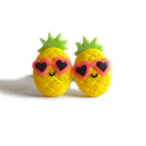 Pineapple Earrings – Funny Fruit Jewelry Gift for Kids, Summer Clay Earrings