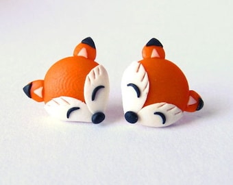 Fox Earrings, Animal Earrings, Polymer Clay Earrings, Fimo Jewelry, Children Earrings, Girls Earrings, Orange Earrings, Stud Earrings