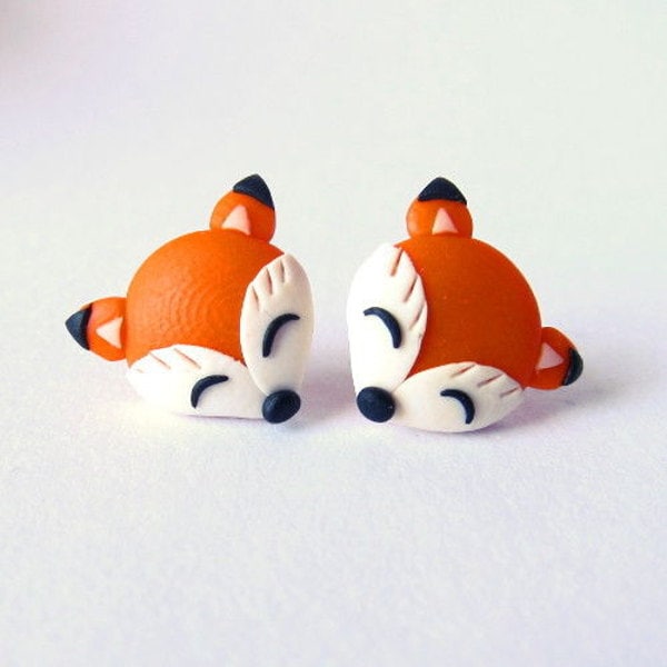 Fox Earrings, Animal Earrings, Polymer Clay Earrings, Fimo Jewelry, Kids Earrings For Girls Earrings, Orange Earrings, Stud Earrings Autumn