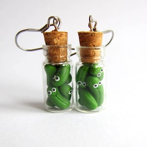 Gherkins Earrings, Pickles Earrings, Cucumber Earrings, Pickles In Jar Jewelry, Emo Vial Food Earrings, Kitchen Appliances, Green Earrings, image 1