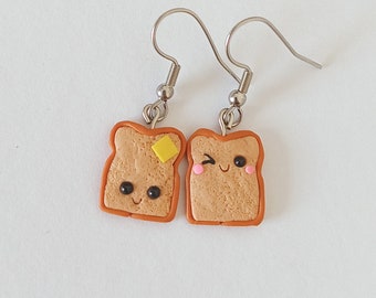 Funny Toast Earrings, Bread Earrings, Food Earrings, Polymer Clay Earrings Jewelry, Funny Valentines Day Gifts, Miniature Food Cute Jewelry