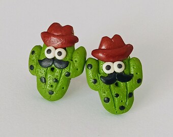 Polymer Clay Earrings, Funny Earrings, Green Earrings, Cactus Earrings, Cactus Jewelry, Funny Gift, Western Earrings, Western Gift For Her