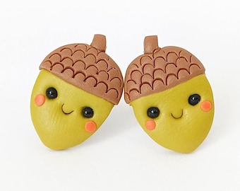 Kawaii Acorn Stud Earrings, Cute Autumn Earrings, Woodland Jewelry, Polymer Clay Acorn Earrings, Cute Nature Gift, Handmade Earrings