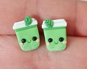 Matcha Green Tea Earrings – Cute Matcha Cup Jewelry Gift for Tea Lovers and Summer Vibes - Valentines Day Gift Idea