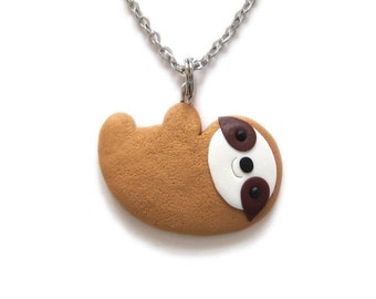Bff Gift, Furry Friends Sloth Jewelry, Funny Gifts For Kids, Cute Sloth Necklace, Funny Necklace, Funny Gift Idea, Animal Necklace Fimo