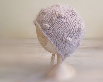 Newborn angora bonnet / Newborn bonnet / Hand knit bonnet