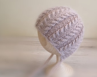 Newborn angora bonnet / Newborn bonnet / Hand knit bonnet