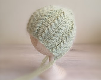 Newborn angora bonnet / Newborn bonnet / Hand knit bonnet