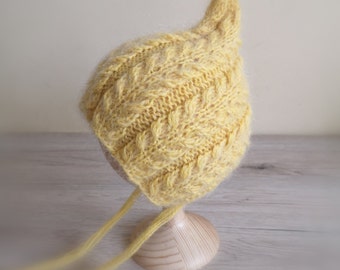 Newborn angora bonnet / Newborn bonnet / Hand knit bonnet