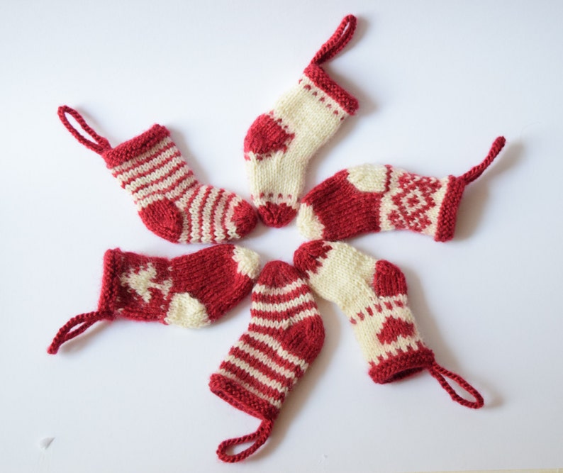 Knit mini Christmas stocking/ SET OF 6 small miniature Etsy
