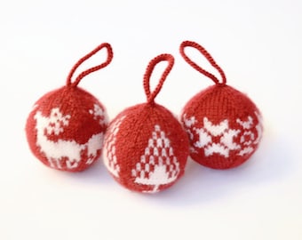 Set of 3 knitted Christmas balls/ Christmas ornaments/ Christmas tree decorations/ Christmas gift