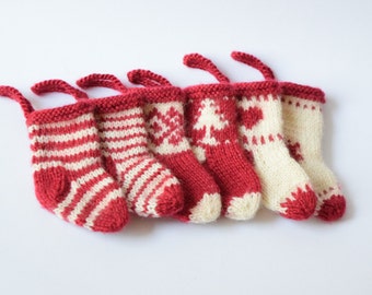 Knit mini Christmas stocking/ SET OF 6 small miniature socks/Christmas stocking ornaments/ Christmas tree decorations/ Christmas gift