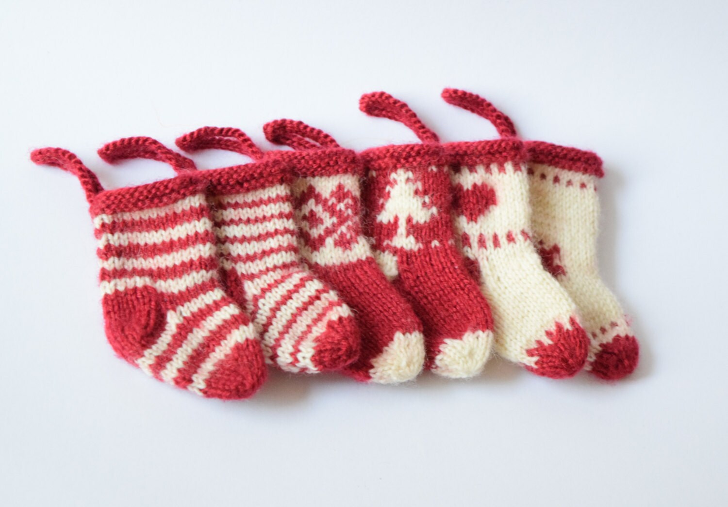 Knit mini Christmas stocking/ SET OF 6 small miniature Etsy