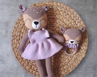 Baby gift/ Newborn baby set/ Baby shower gift/ Crochet deer toy and deer rattle