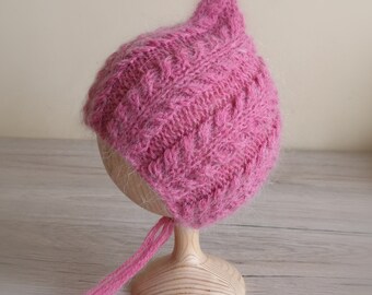 Newborn angora bonnet / Newborn bonnet / Hand knit bonnet