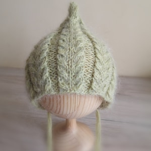 Cuffia in angora neonato / Cuffia neonato / Cuffia a maglia a mano