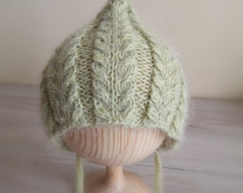 Newborn angora bonnet / Newborn bonnet / Hand knit bonnet