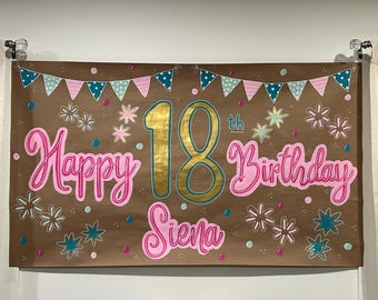 18th Birthday Banner | Happy 18th Birthday | Birthday Milestone | Birthday Girl | Customized Banner | Hand-Painted Banner