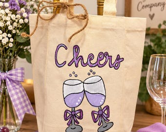 Hand-painted Canvas Wine Tote Bag | Hostess Gift | Wine Lovers | Custom Wine Carrier