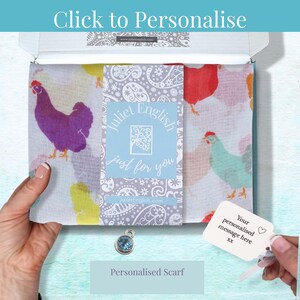 Chickens Scarf In A Box, Personalised Women's Scarf, Ladies Hens Gift, Letterbox 30th 40th 50th Birthday, Mum Grandma Present, Mothers Day image 6