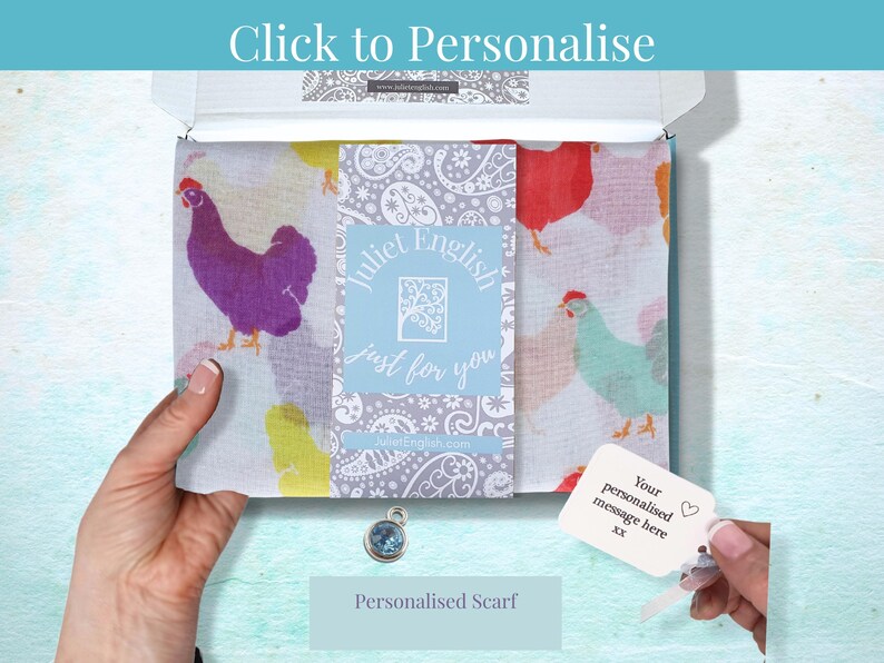 Chickens Scarf In A Box, Personalised Women's Scarf, Ladies Hens Gift, Letterbox 30th 40th 50th Birthday, Mum Grandma Present, Mothers Day image 6