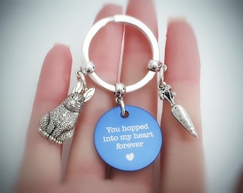 Personalized Rabbit Memorial Keyring: Engraved Bunny Charm, Pet Loss Gift