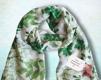 Fern Leaf Print Scarf in a Box: Ladies Personalised Letterbox Gift UK, Womens Birthday Gift for 50th 60th 70th