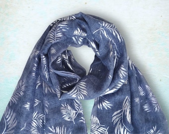 Foiled Leaf Print Women's Scarf In A Box Ready for Gift Giving, Mother's Gift Idea, Luxury Ladies Wrap, Personalised Letterbox Gift UK