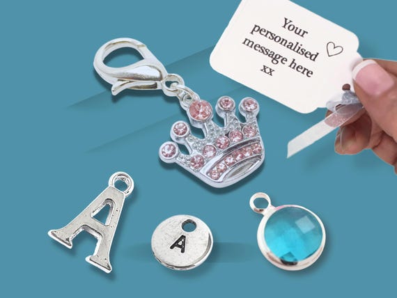 Personalised Sparkly Crown Dog Cat Pet Collar Tag Birthday Jewellery, Horse Harness Clip, Coronet Bag Clip, Purse Zipper Pull Letterbox Gift