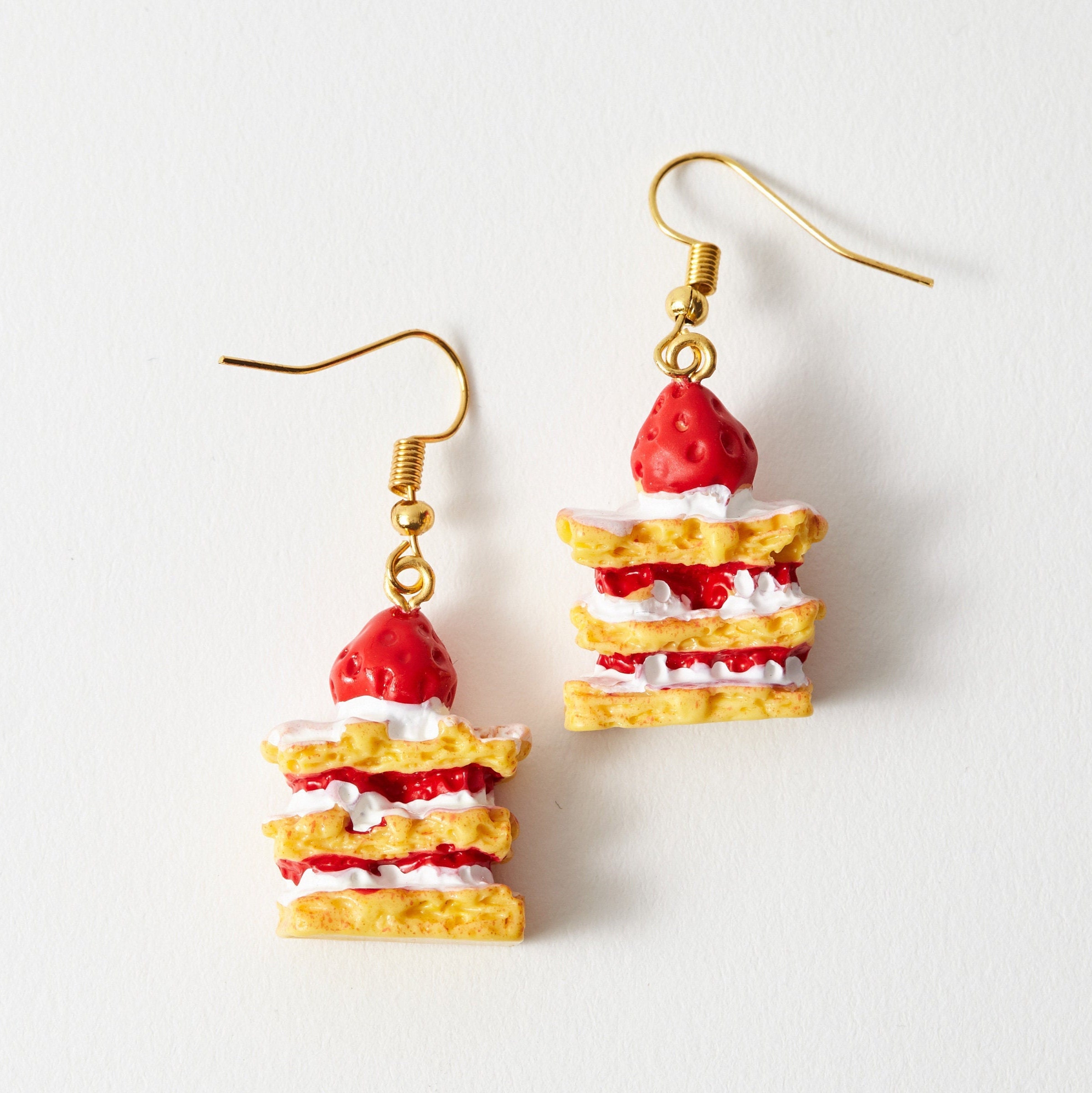 Quirky Cake Earrings Strawberry Gateau Dangly Earrings Fun Etsy