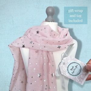 Stars Scarf In A Gift Box, Personalised Womens Celestial Starry Scarves, 50th 60th 70th Birthday, Mum Grandma Present, Ladies Letterbox Gift