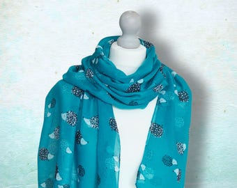 Personalized Hedgehog Scarf: Turquoise Woodland Wrap, Gift Wrapped