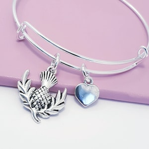 Scottish Thistle Bangle: Silver Plated Scotland Gift, Personalised Charm Bracelet image 6