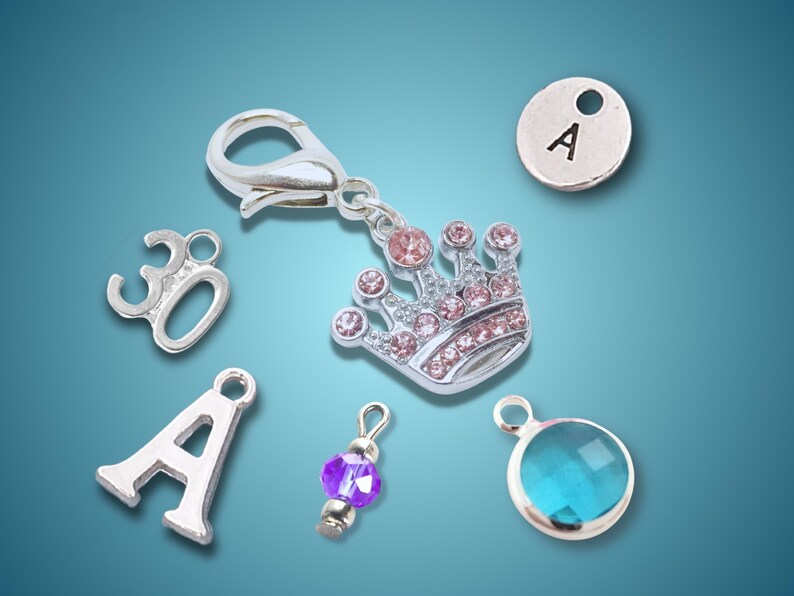 Personalised Pink Sparkly Crown Bag Charm, Purse Zipper Pull, Clip On Charm, Letterbox Gift UK, Add Letter or Birthstone bild 9