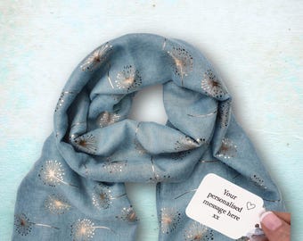 Womens Dandelion Scarf In A Gift Box, Personalised Rose Gold Foiled Wrap, 40th 50th 60th Birthday, Make A Wish Letterbox Shawl