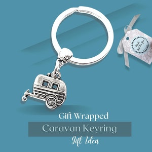 Caravan Keyring, Camping Lover Gift, Personalised Camper Keychain, Camping Bag Charm, Caravaning, Campsite summer Present