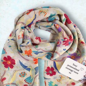Chintz Floral Bird Print Scarf in a Box: Personalised Ladies 30th 40th 50th Birthday Gift