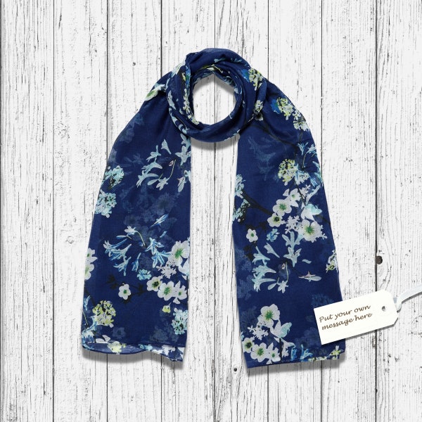 Personalised Womens Floral Scarf , Add A Gift Box, Ladies Scarves UK, Birthday Gift, 50th 60th 70th, Letterbox Gift, Mothers Day Gift